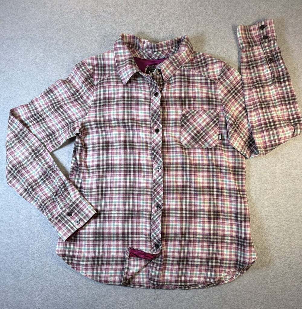 Vans Off The Wall Women's Large Pink Purple Plaid Long Sleeve Flannel Shirt